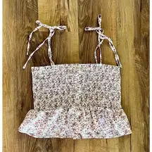 Paper‎ Crane Women's White Floral Ruffle Bustier Crop Size M EUC