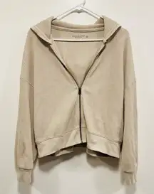 Abercrombie & Fitch waffle knit hooded zip-up jacket in a neutral earthy color