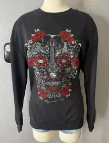 Disney Pixar Coco Embroidered Icons Sugar Skull Crewneck, Black, XL
