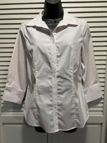 Talbots 3/4‎ Sleeve White/Pink Striped Button Up Size 8 Collar Cuffs