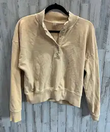 Calia Carrie Underwood Yellow 5 Button Henley Cropped Sweatshirt XS Cotton