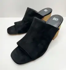 BP Mules Womens Size 8.5 Black Slip On Open Toe Block Heel Fabric Upper