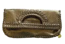 Big Buddha  Metallic Bronze Whipstitch Fold-over Clutch Crossbody Bag