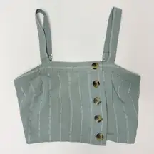 Linen Crop Tank Top Green Size Small Adjustable