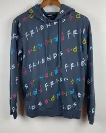 Friends Hoodie Sweatshirt M Gray Multicolor Graphic Pocket‎ Fleece Lined