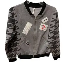 Extelle Houndstooth Zip Up Jacket Size S / M Bling Skull, Cotton Black Gray Rock