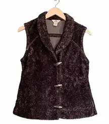 Woolrich Faux Shearling Toggle Front Shawl Collar Vest Onyx Gray Size Small
