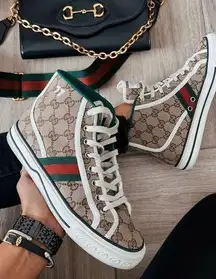 GUCCI Tennis 1977 High Top Platform Sneaker (Women) in Beige And Ebony 8.5US