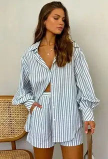Commense Navy and White Striped Shirt