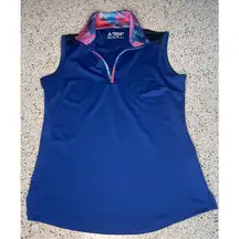 Bermuda Sands Women’s Sleeveless Navy Blue w/Pink Multi Collar Golf Short Sz Sm