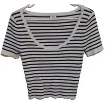 Women Abercrombie & Fitch Blue White Scoop Neck Striped Knit Crop Top Size Large