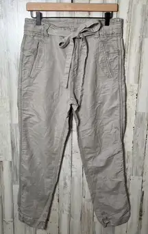 Free People Cream Tan Khaki Linen Blend Tapered Pants Tie Belt Womens Size‎ 4