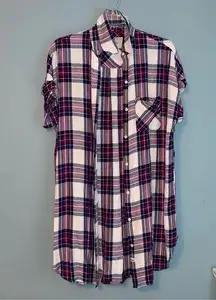 Rails  Plaid Button Up Short Sleeve Shirt Dress Tunic Size Small