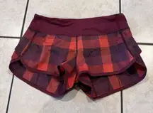 Lululemon Shorts Women's Run Speed Up Lined Yama Check Red Plaid 3” Inseam