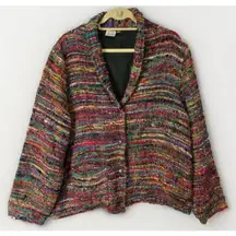 Parsley & Sage 1X Textured Silk Blazer Jacket Rainbow Multi Artsy Art To Wear