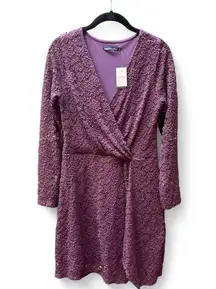 NWT Abercrombie and Fitch Purple Lace Dress Women Sz M Long Sleeve Wrap Vneck