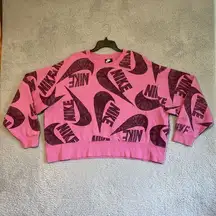 NIKE Sweatshirt Womens 2X Pink Black Crewneck Oversized Slouchy All Over Print