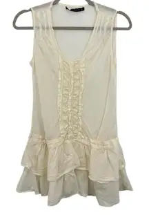 Zara Woman Cream Ruffle Sleeveless Sheer Tunic Dress Lace‎ Trim Bohemian Peasant