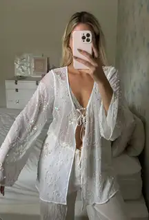 Nasty Gal Sequin Beaded Swim Cover Up White