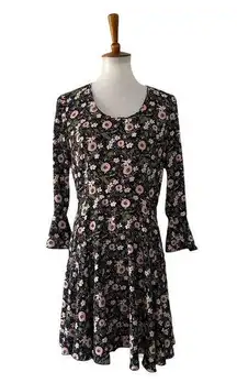 Anna Sui Womens Bell Sleeve Floral Dress Black Size 4