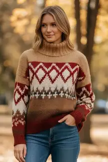 NWT Elsamanda Made in Italy Boucle Aztec Argyle Sweater Alpaca Wool Blend