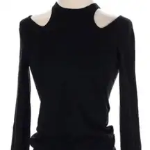 Minnie Rose Black Cold Shoulder Cotton Silk Blend Ribbed Sweater Large