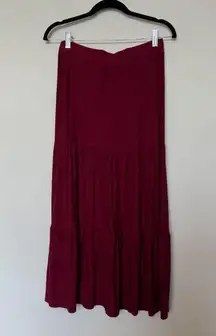 Y2K Burgundy Red Maxi Tiered Peasant  Skirt 