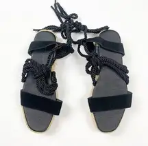 ASOS  Shoes Womens Rope Lace-Up Flat Sandal Black Size 5 Strappy Textured