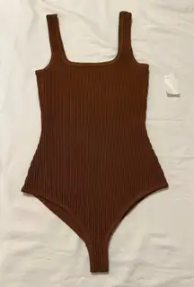 Brown Ribbed Bodysuit 