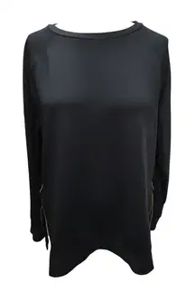 Avia Black Ribbed Top Gold Zipper Side Vents High Low Size L