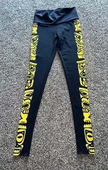 Triflare Women's‎ Black/Yellow Totem Print Full Length Leggings size Medium
