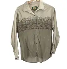 Cabelas Women Long Sleeve Top Button Down Shirt southwest Tan Large