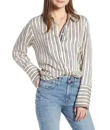 Something Navy • Cream Navy Burgundy Striped Blouse