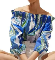 Peter Som For Anthropologie Marbled Blue Off the Shoulder Blouse  Size Small