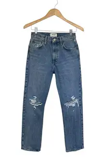 AGOLDE Mia Mid Rise Straight Distressed Jeans In Rule Size 24