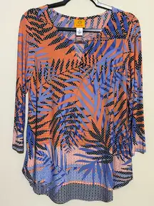 Ruby Rd. colorful print of palm leaves and geometric patterns