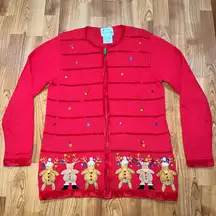 Vintage Quacker Factory Reindeer Christmas Full Zip Knit Sweater Womens Sz M