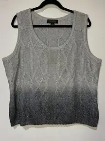 St. John Women's Size XL Cable Knit Sweater Vest Top Metallic Grey Scoop Neck