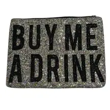 Express Black Glitter Clutch “Buy me a drink” cosmetic case pouch