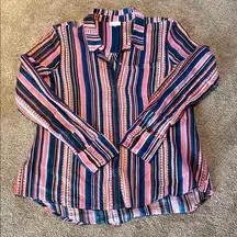 ECRU Linen L/S Button Down Pink Blue Lilac Stripe Shirt Sz SMALL