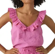 New  Ruffle Trim V-Neck Tank Top Queeny Phlox Pink Size XS