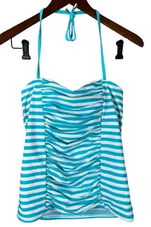 NWT Lime Ricki Bandeau Pool Stripe Tankini Top Blue Aqua White Size M Medium New