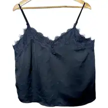Abercrombie & Fitch Black Satin Lace V-Neck Camisole Tank Top Womens Size Large