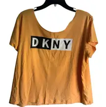 DKNY Women's Vibrant Yellow Orange Rough Cut T-Shit. WORN ONCE