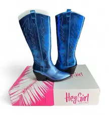 Corkys Hey Girl Blue Metallic Howdy Cowgirl Mid Calf Boots Womens Size 7 Western