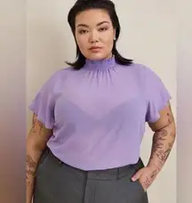 Torrid Lavender Lilac Sheer Chiffon Mock Neck Flutter Sleeve Top Blouse Size L 0