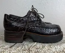 RARE Vtg MURO Croc Leather Lug Sole Platform Oxford Shoes Brown 8.5–9 Women's