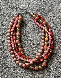 Pink/Orange Multistrand Beaded Necklace