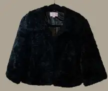 Sashimi Black Faux Fur Cropped Jacket Chic Bolero Coat 3/4 Sleeve Trendy Coat S