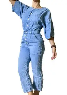 Free People  Sz XS MARLEY DENIM ONE PIECE JUMPSUIT JUMPER COVERALL LOCO BLUE